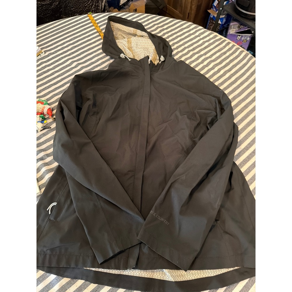 Free Country Womens XL Black Softshell Hooded Rain Jacket Full Zip Windbreaker